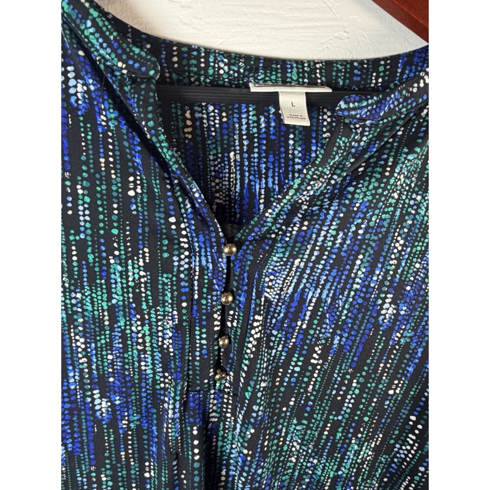 Women’s Dana Buchman Size Large Loose Fit, Split Neck , Abstract Long Sleeve Top - Picture 3 of 8